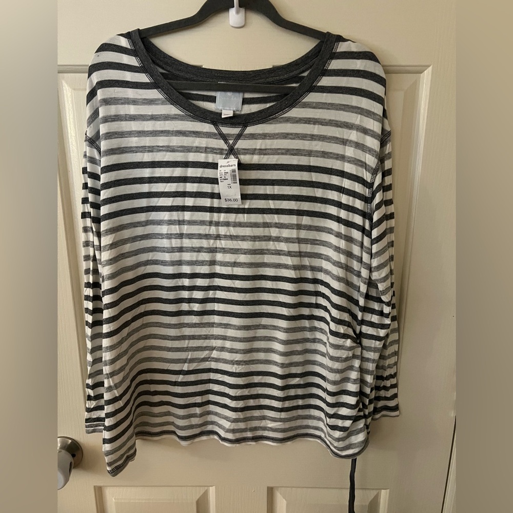 Dressbarn Gray and White Striped Top